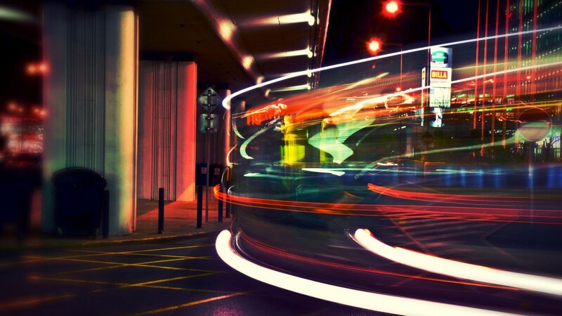 Light Trails from Moving Vehicles — Red