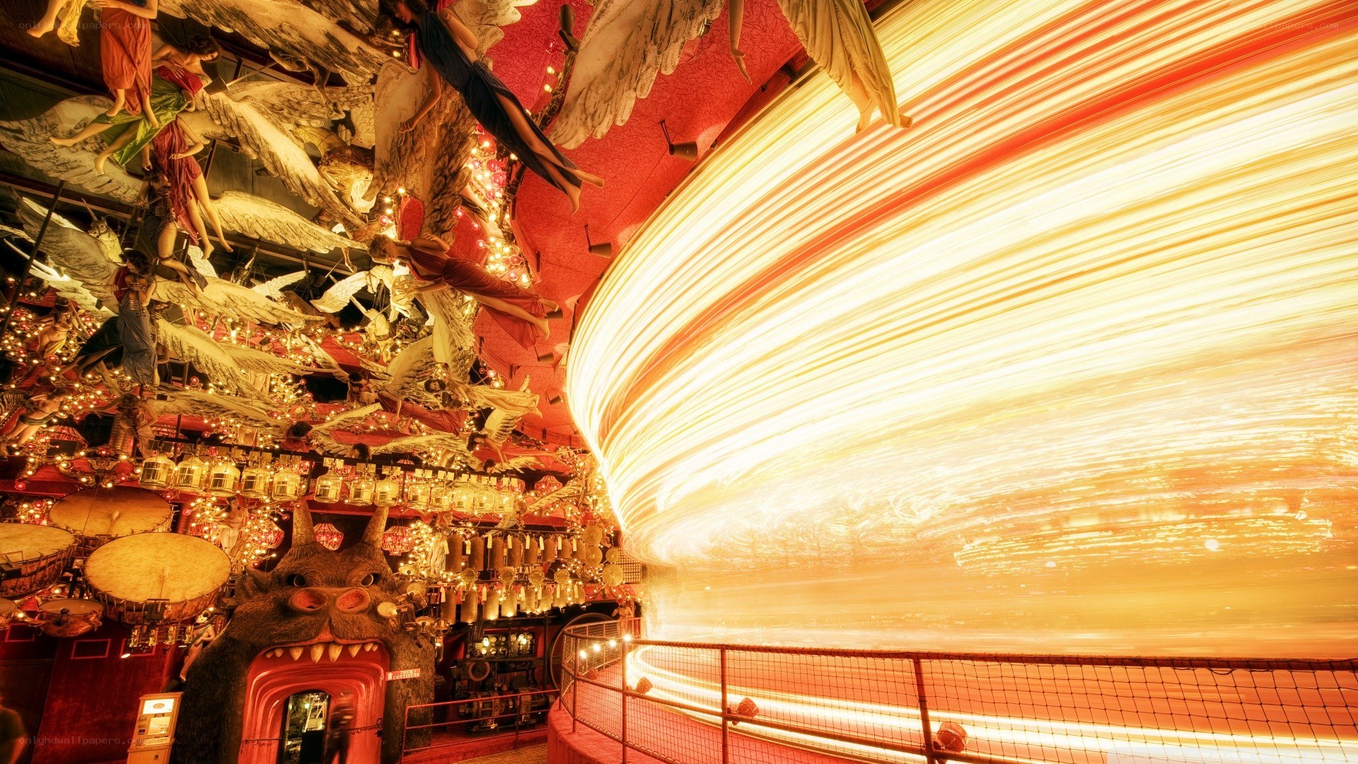 Light trails in a themed attraction
