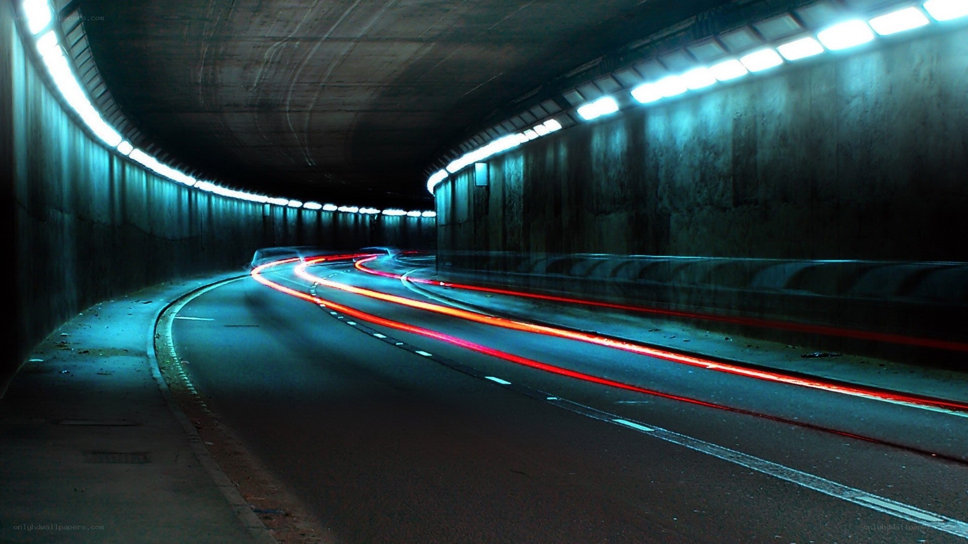 Light trails in a tunnel