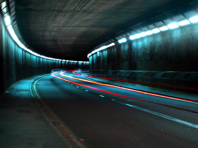 Light trails in a tunnel