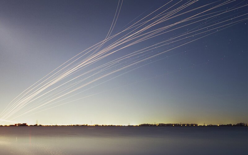 Light Trails in Night Sky — Blue
