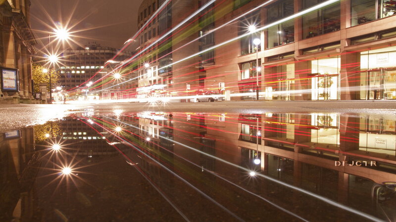 Light Trails in Puddle
