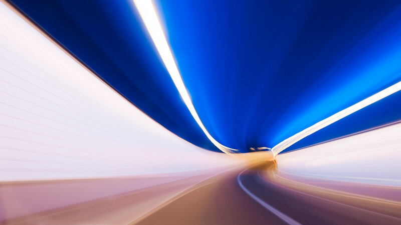 Light Trails in Tunnel — Blue