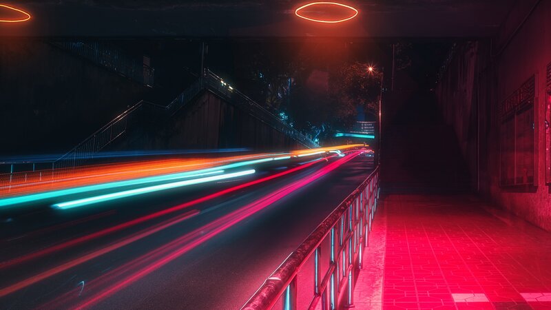 Light Trails in Tunnel — Red, Dark
