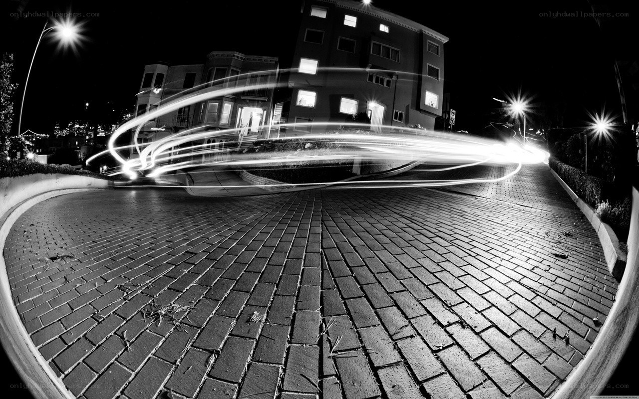 Light trails on a brick street