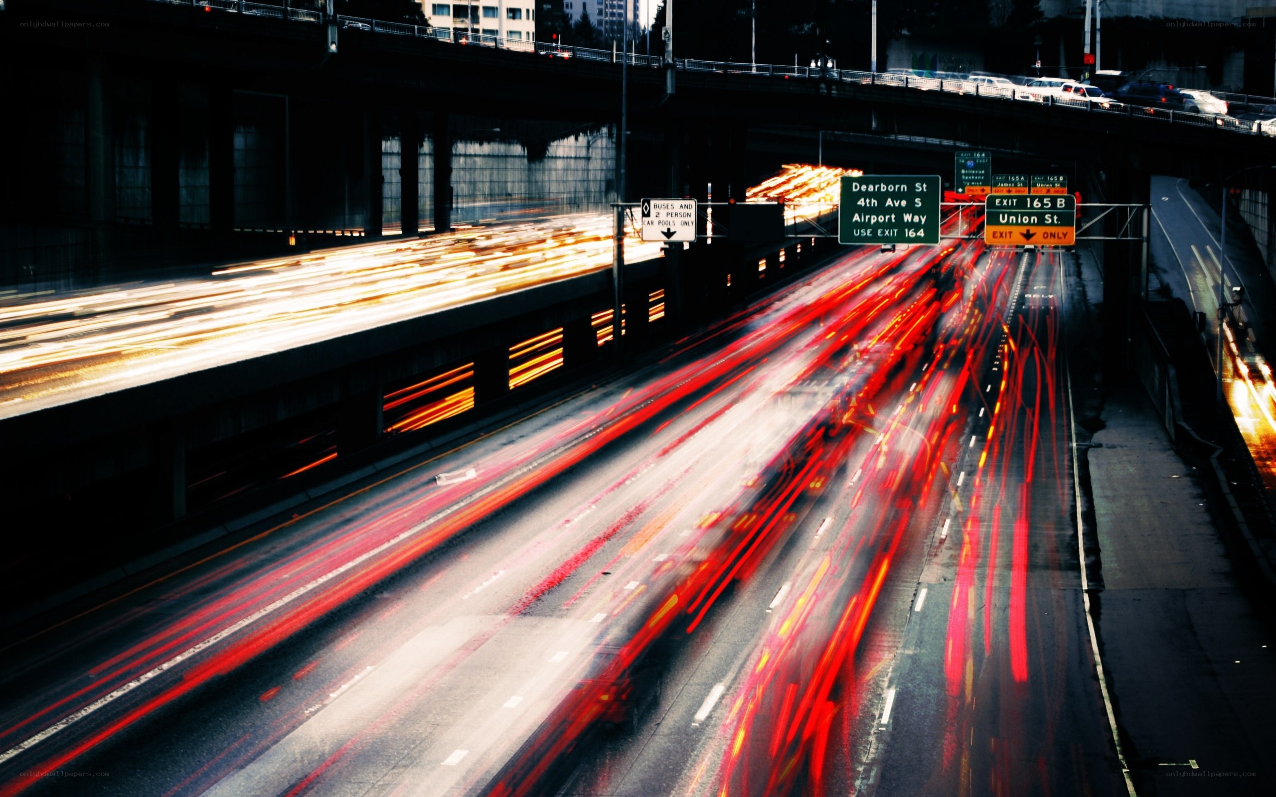 Light trails on a busy highway