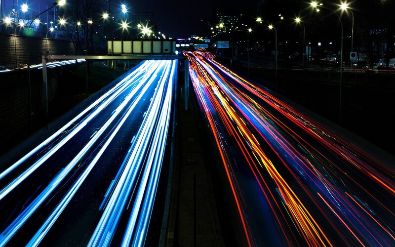 Light trails on a busy highway