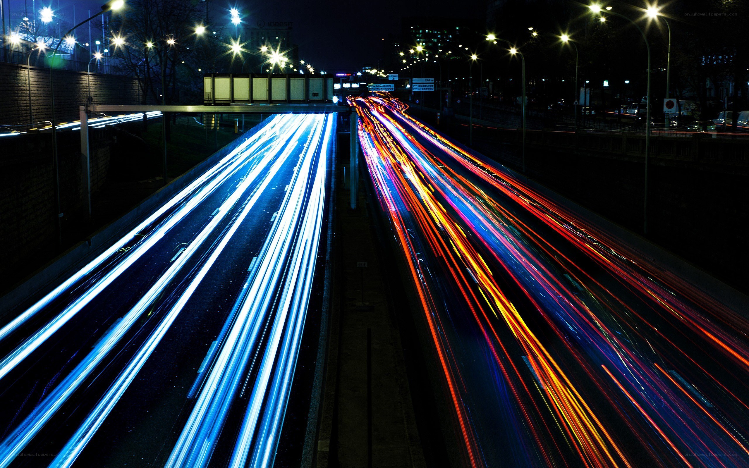 Light trails on a busy highway