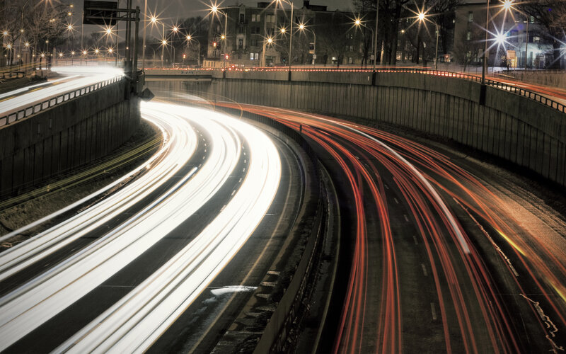 Light trails on a city highway