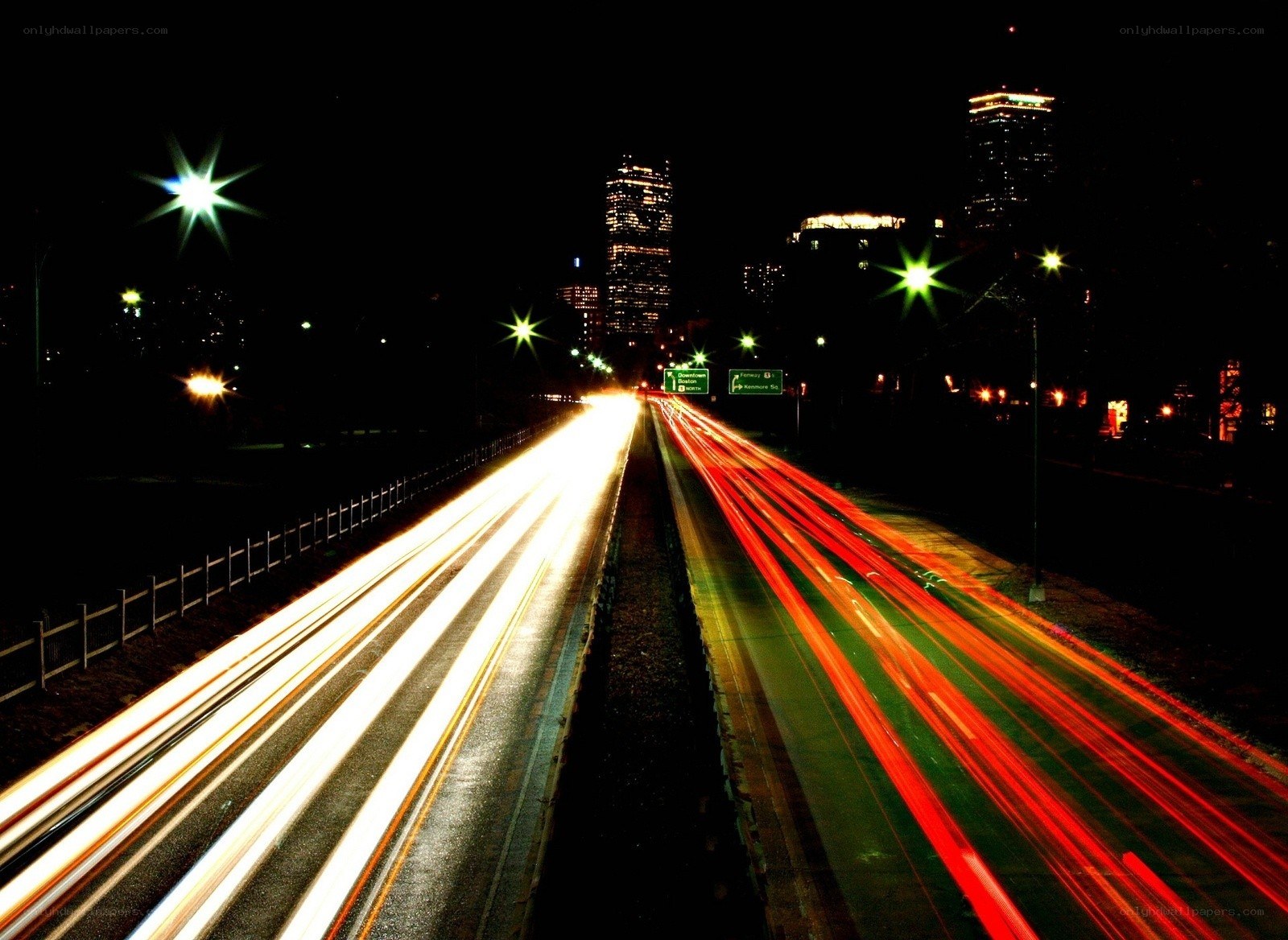 Light trails on a city highway