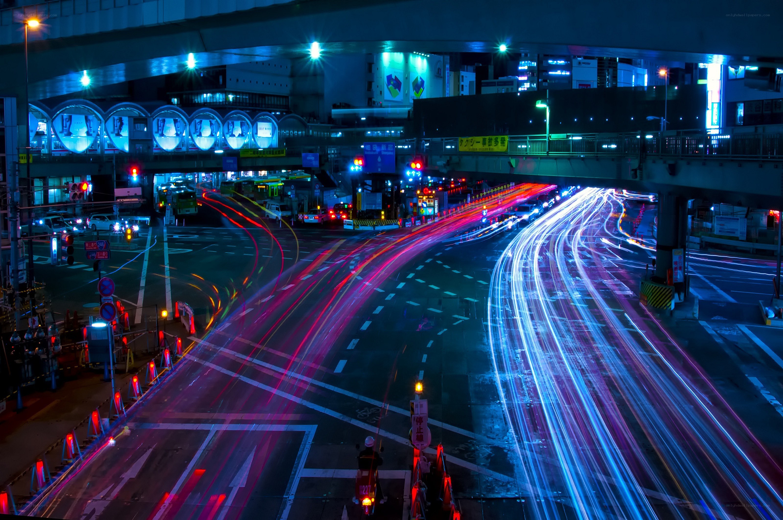 Light trails on a city highway