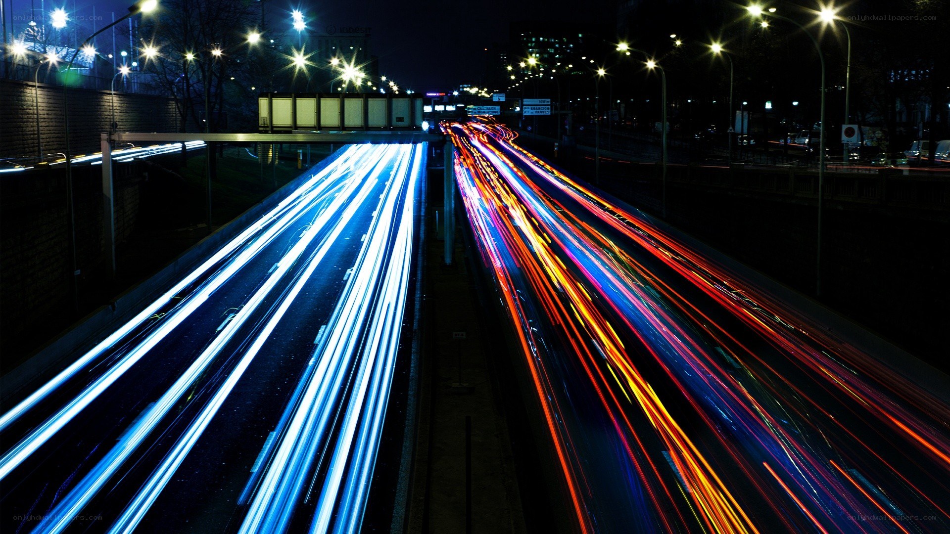 Light trails on a city highway