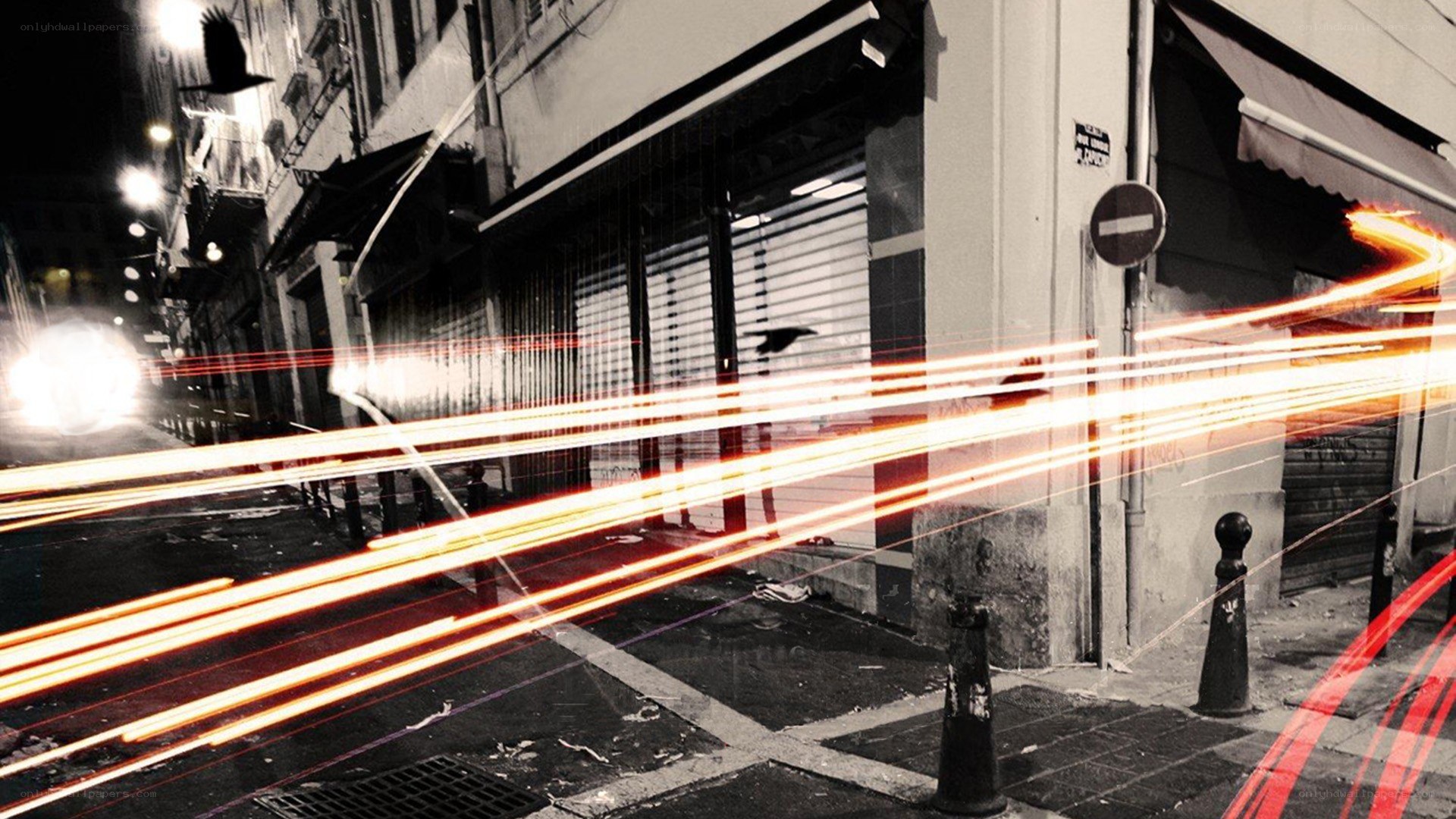 Light trails on a city street