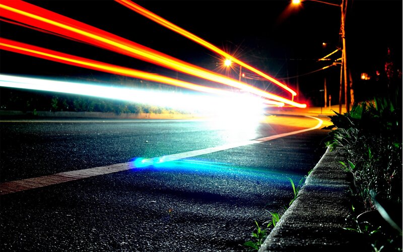 Light trails on a dark road
