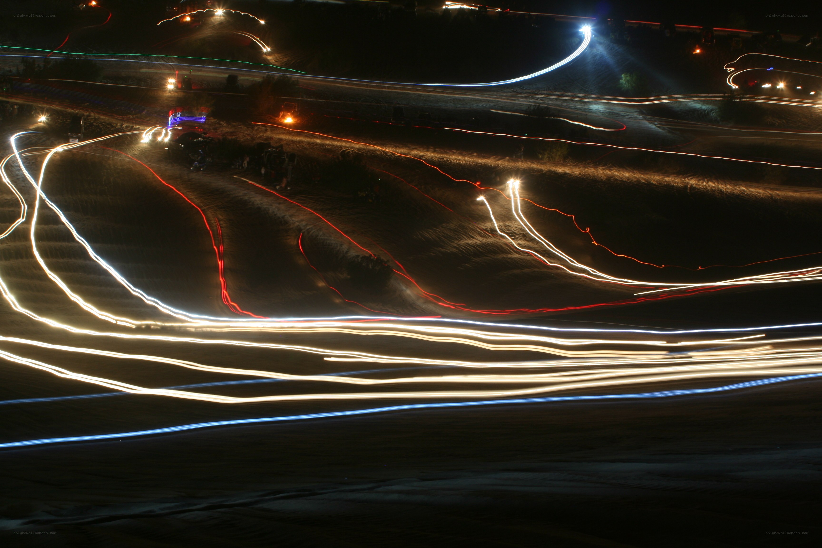Light trails on a dirt track