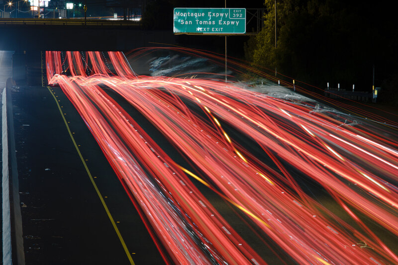 Light trails on a highway at night
