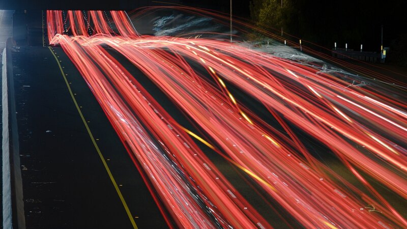 Light trails on a highway at night