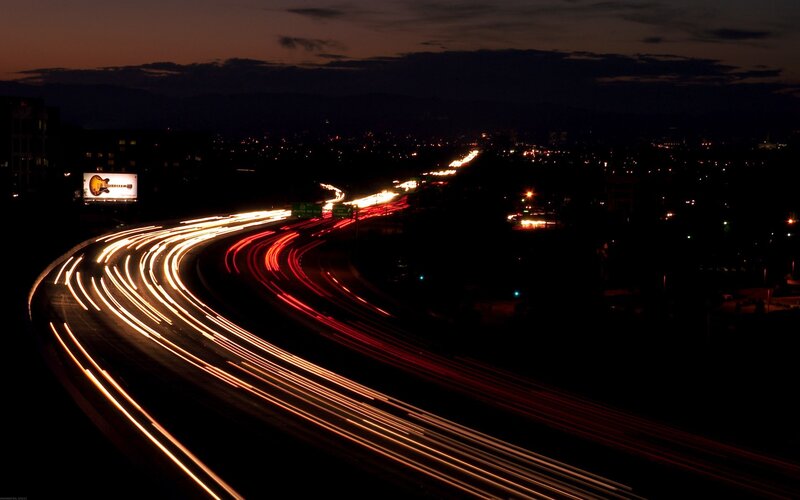 Light trails on a highway at night