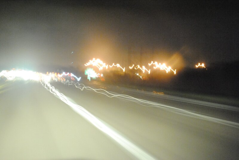 light trails on a highway at night