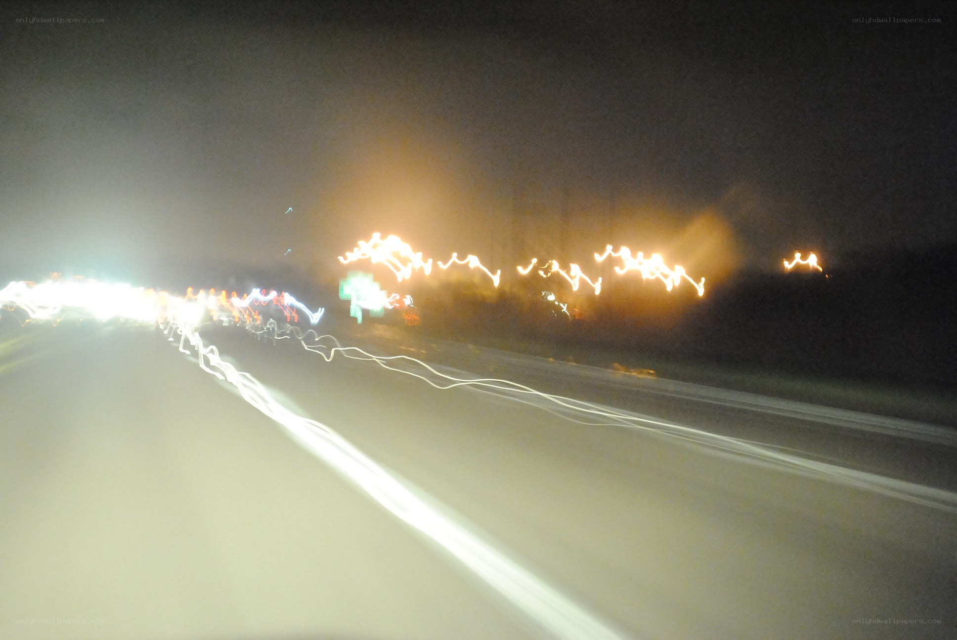 light trails on a highway at night