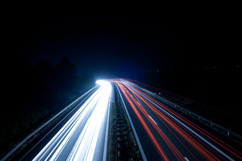 Light trails on a highway at night