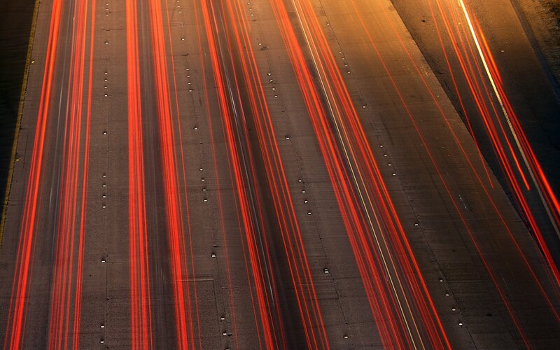 Light trails on a highway at night