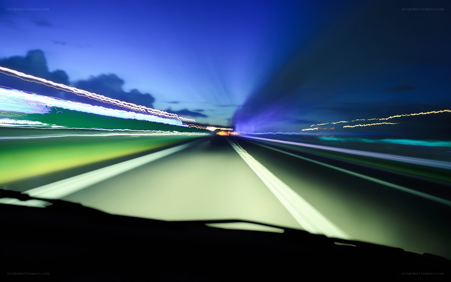 Light trails on a highway at night