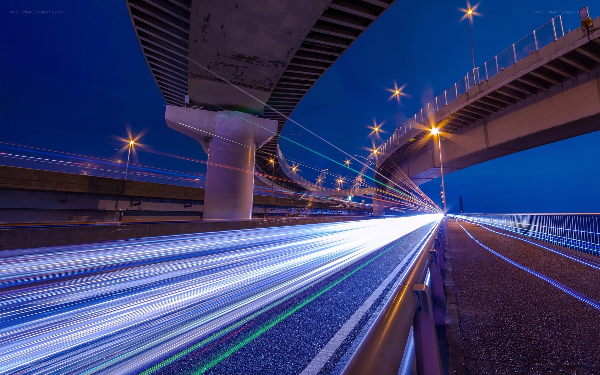 Light trails on a highway at night