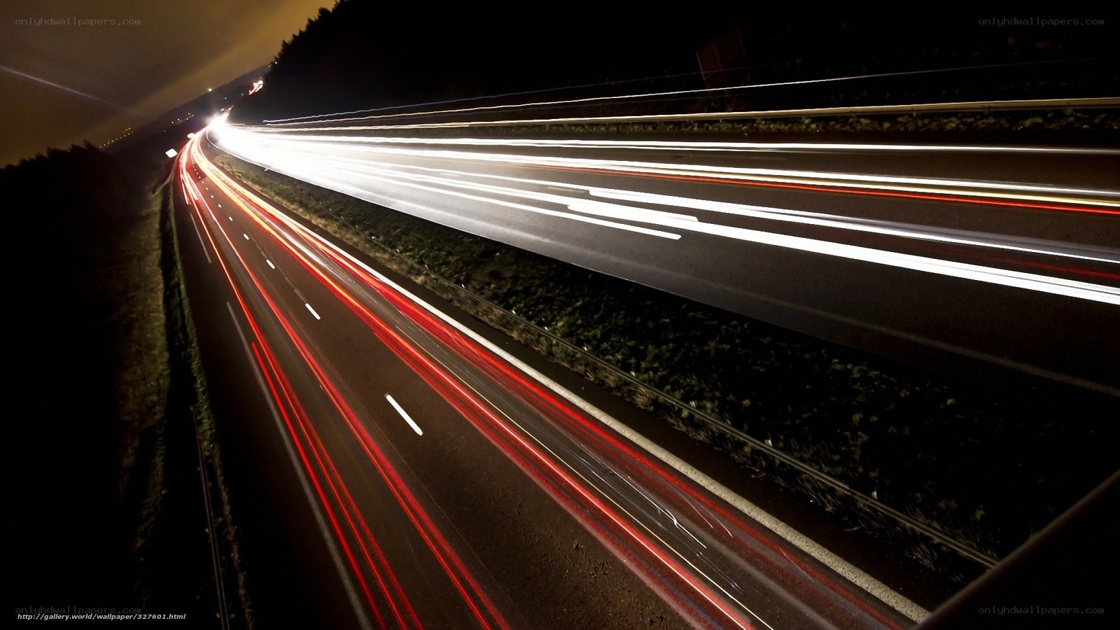 Light trails on a highway at night