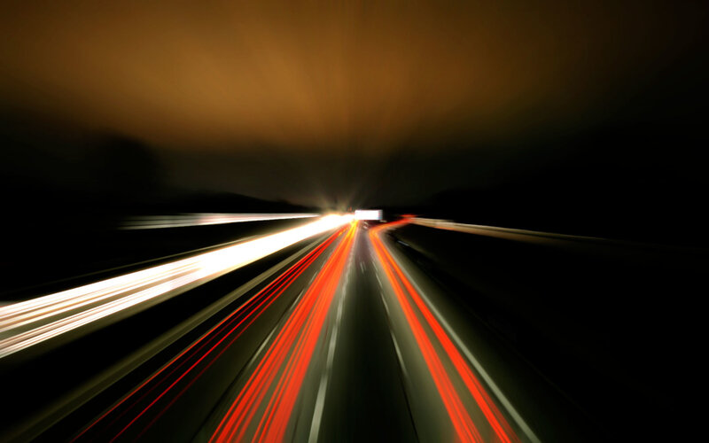 Light trails on a highway at night