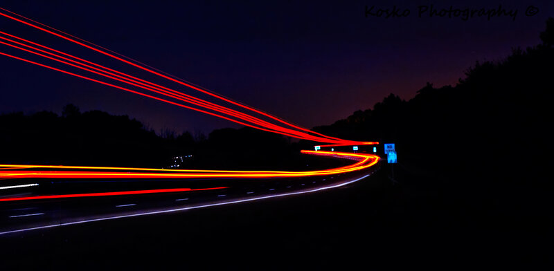 Light trails on a highway at night