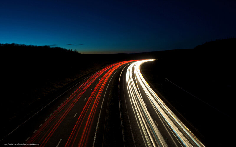 Light trails on a highway at night