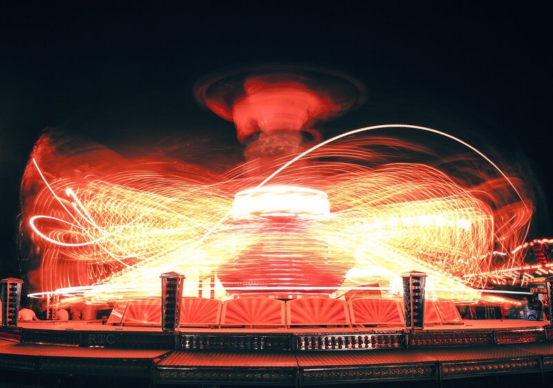Light trails on a spinning ride