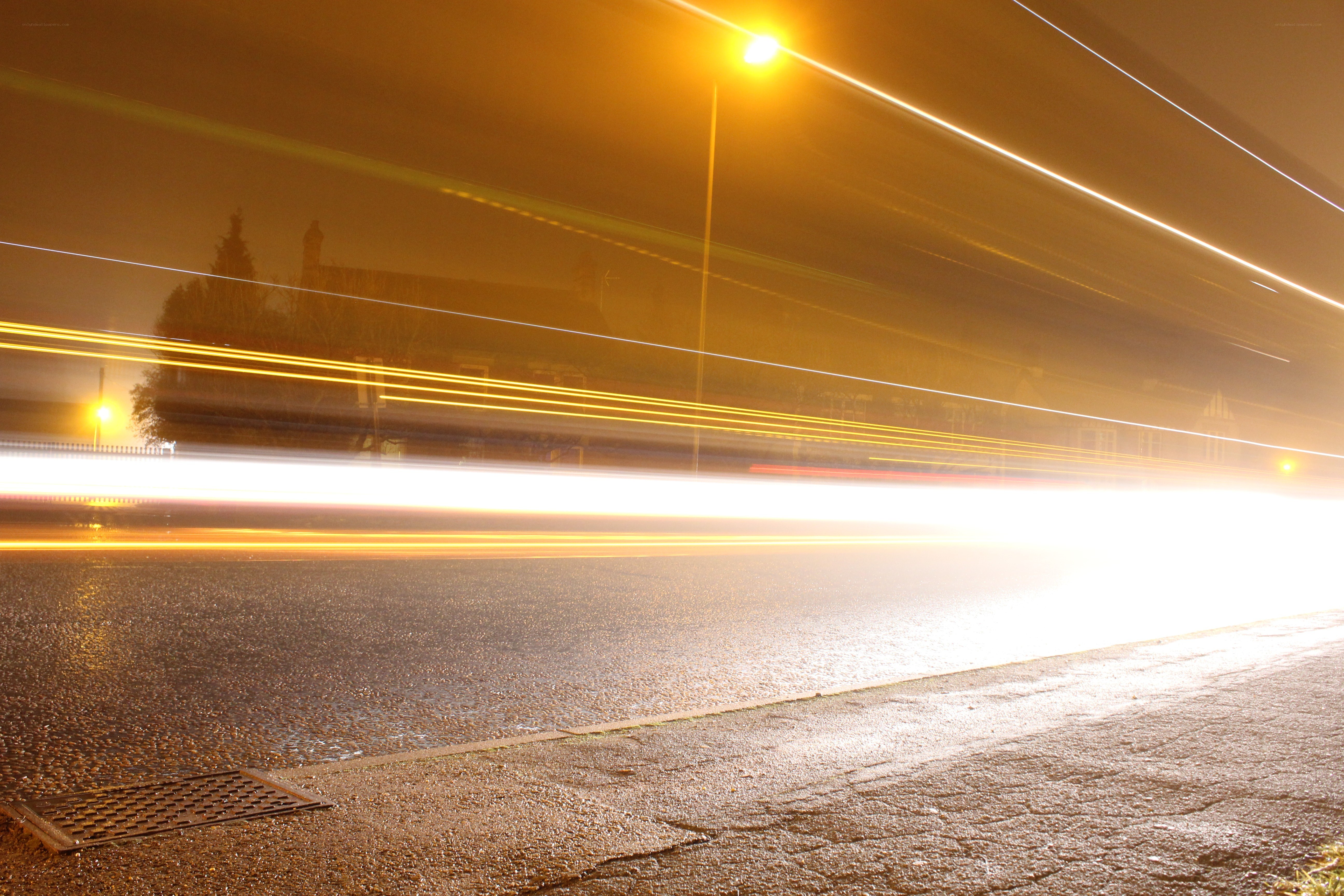 Light trails on a wet street