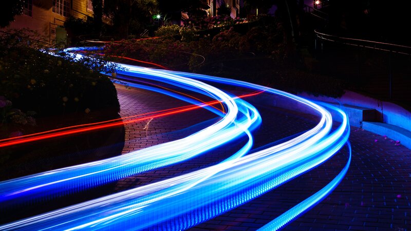 Light trails on a winding path