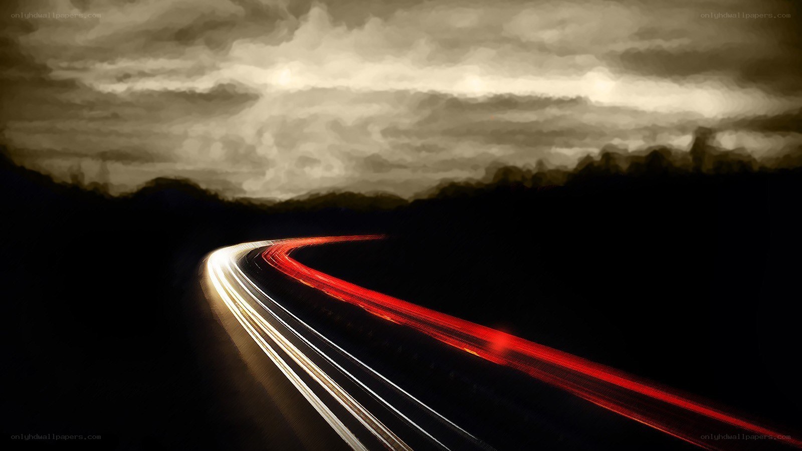 Light trails on a winding road