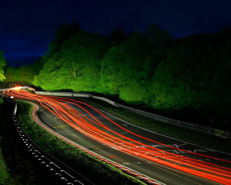 Light trails on a winding road