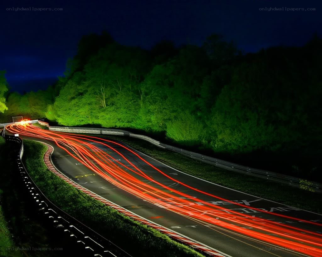 Light trails on a winding road