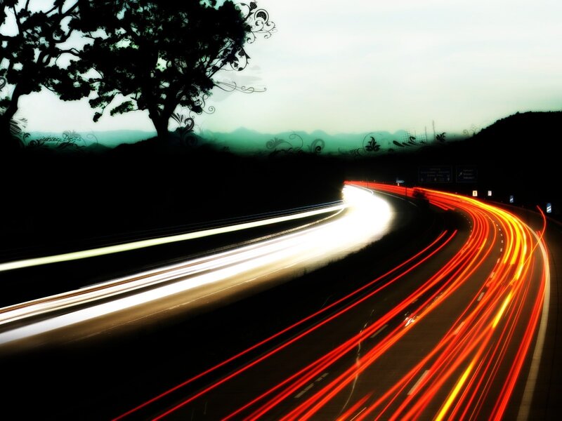 Light trails on a winding road