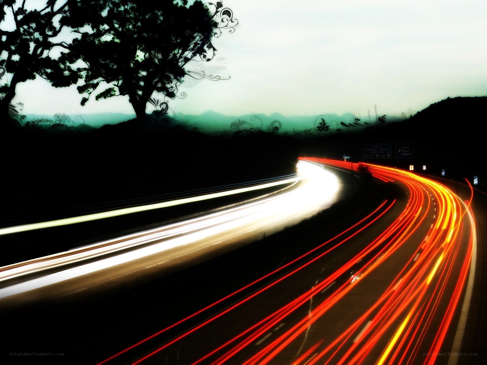 Light trails on a winding road