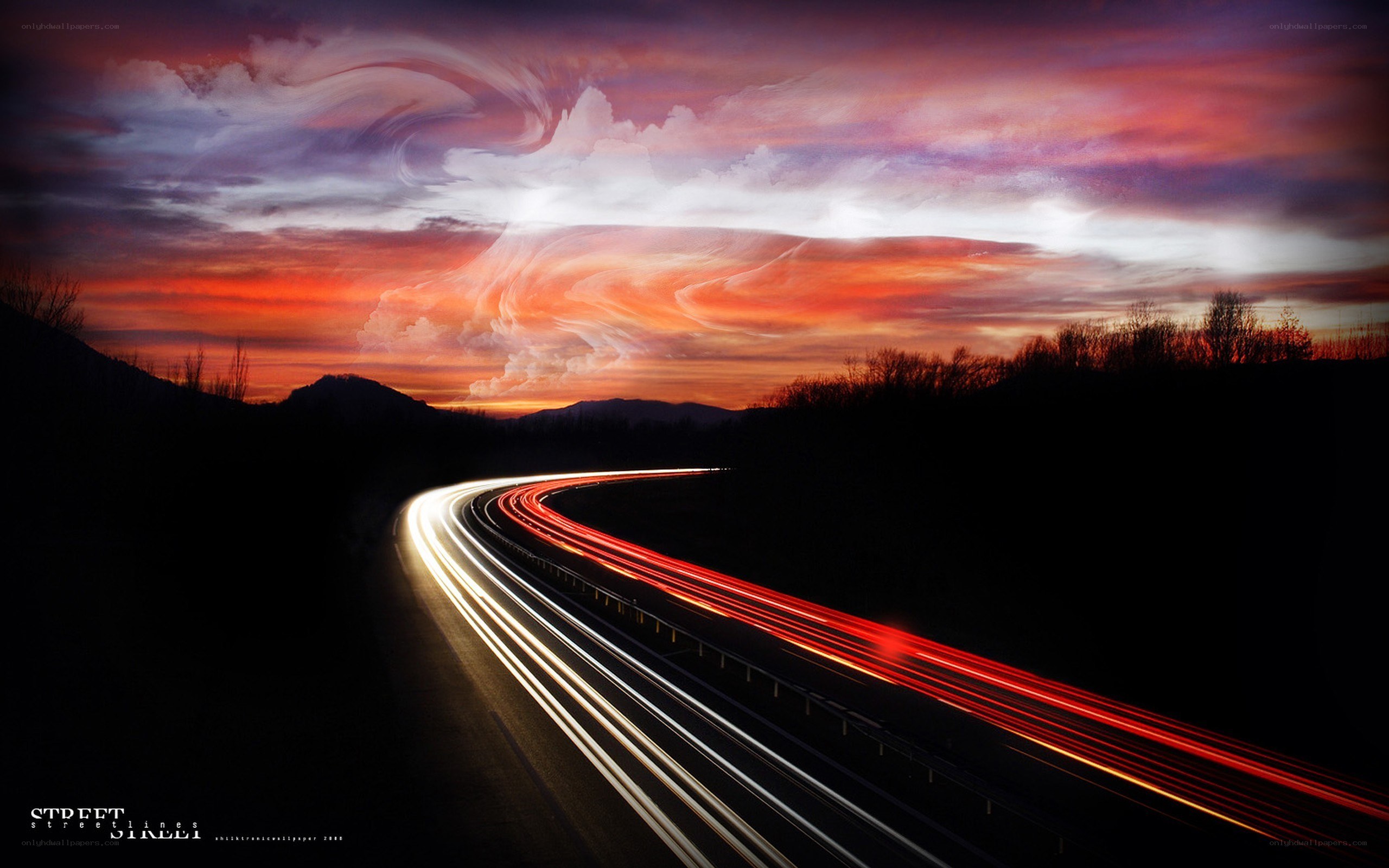 Light trails on a winding road