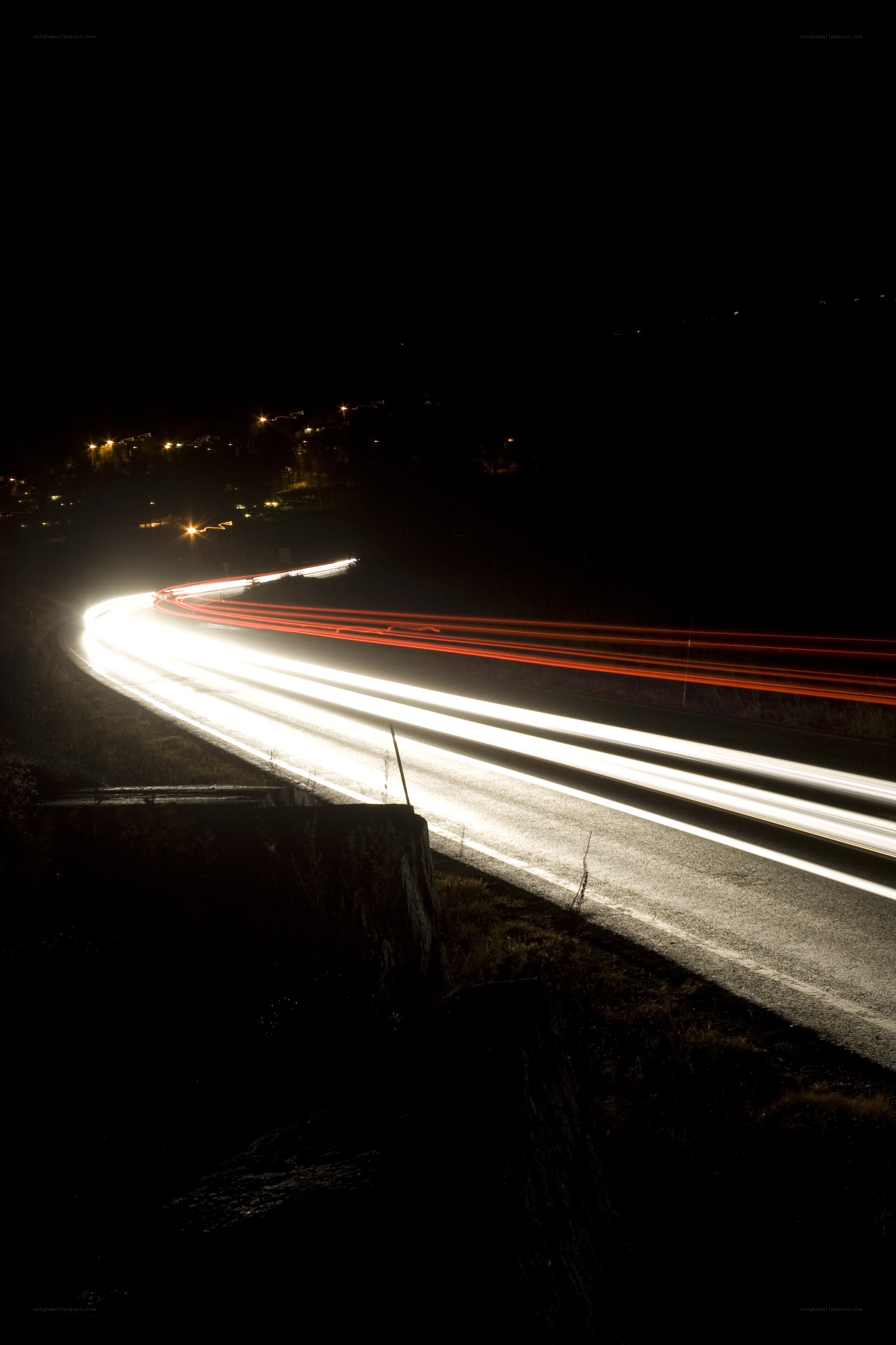 Light trails on a winding road