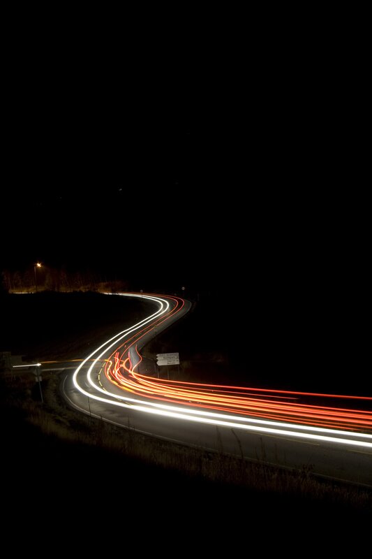 Light trails on a winding road