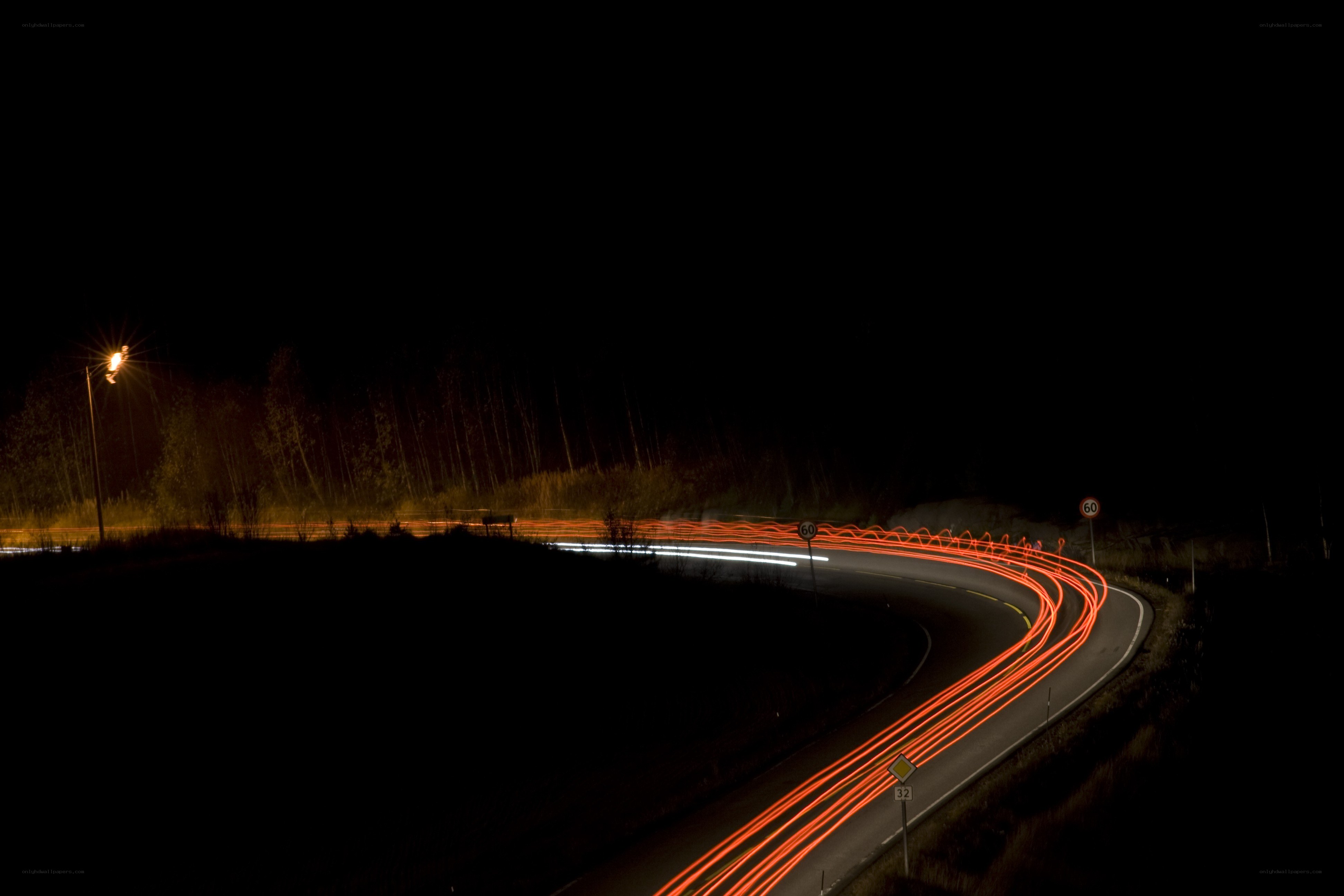 Light trails on a winding road