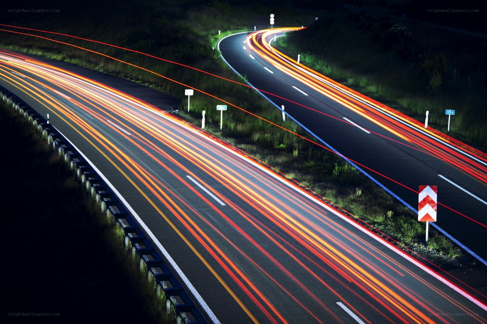 Light trails on a winding road
