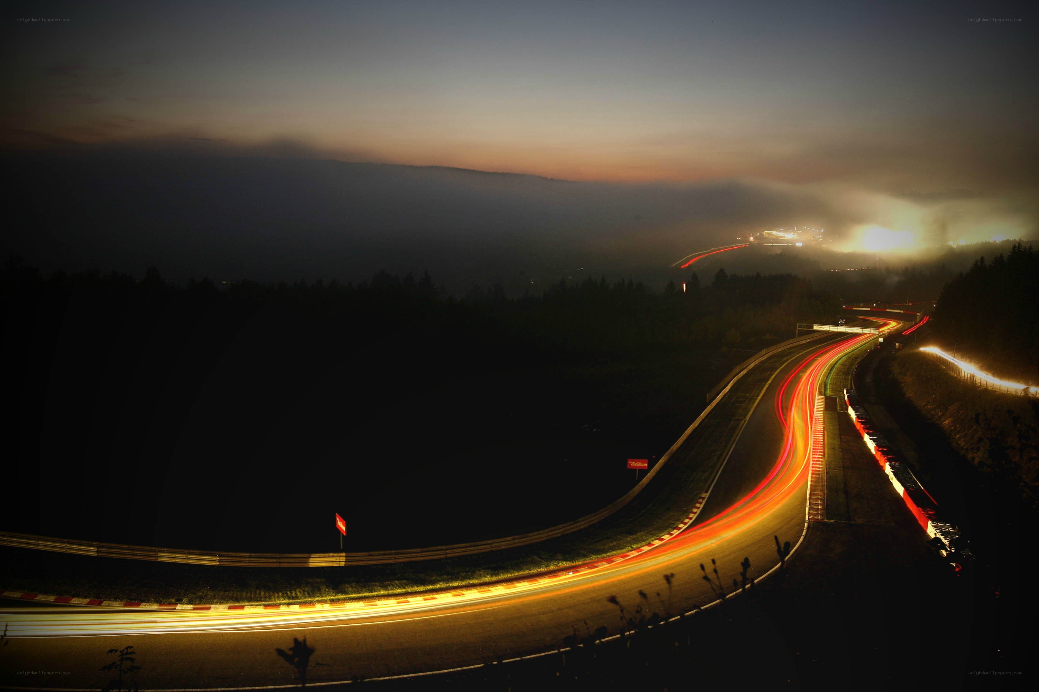 Light trails on a winding road
