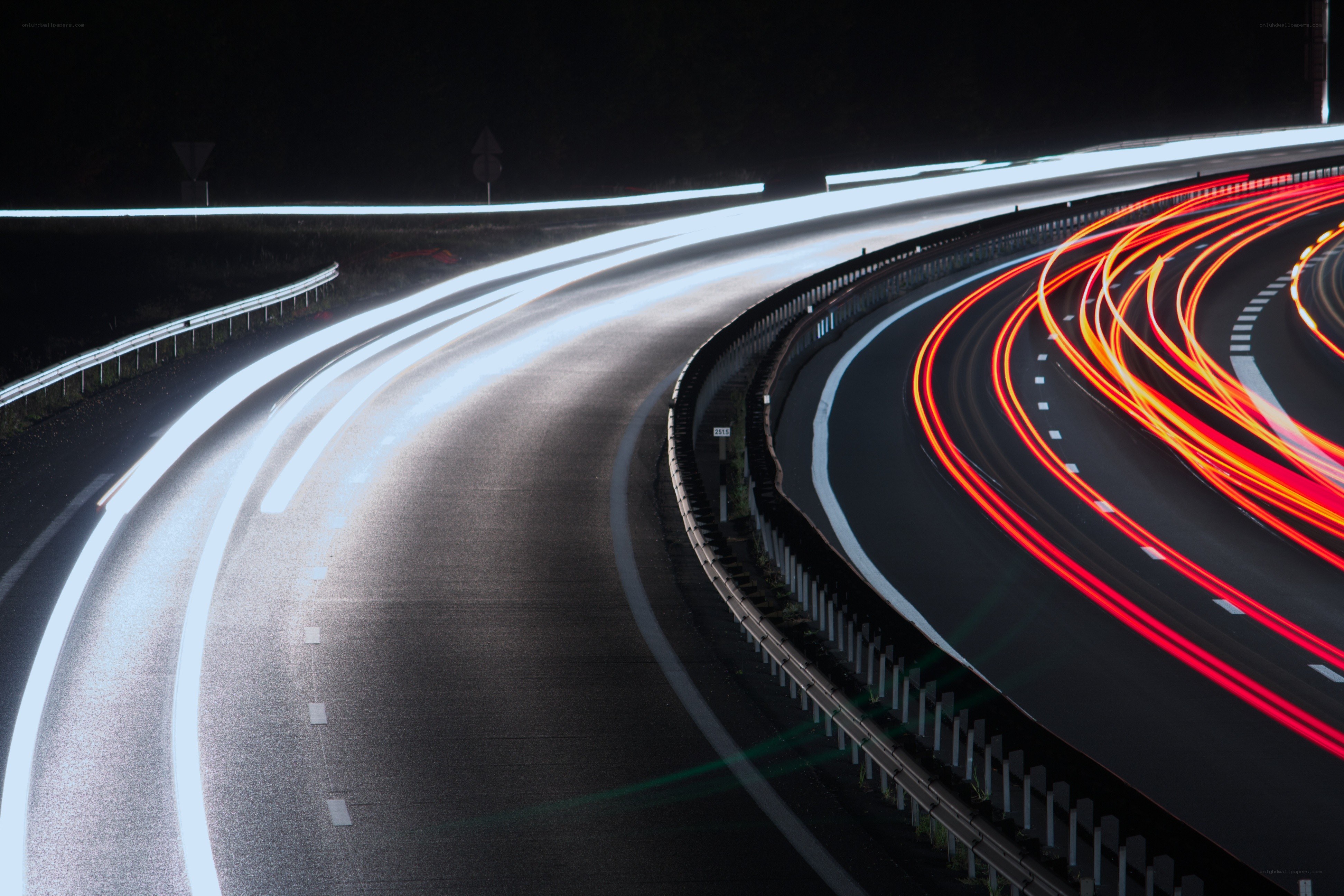 Light trails on a winding road