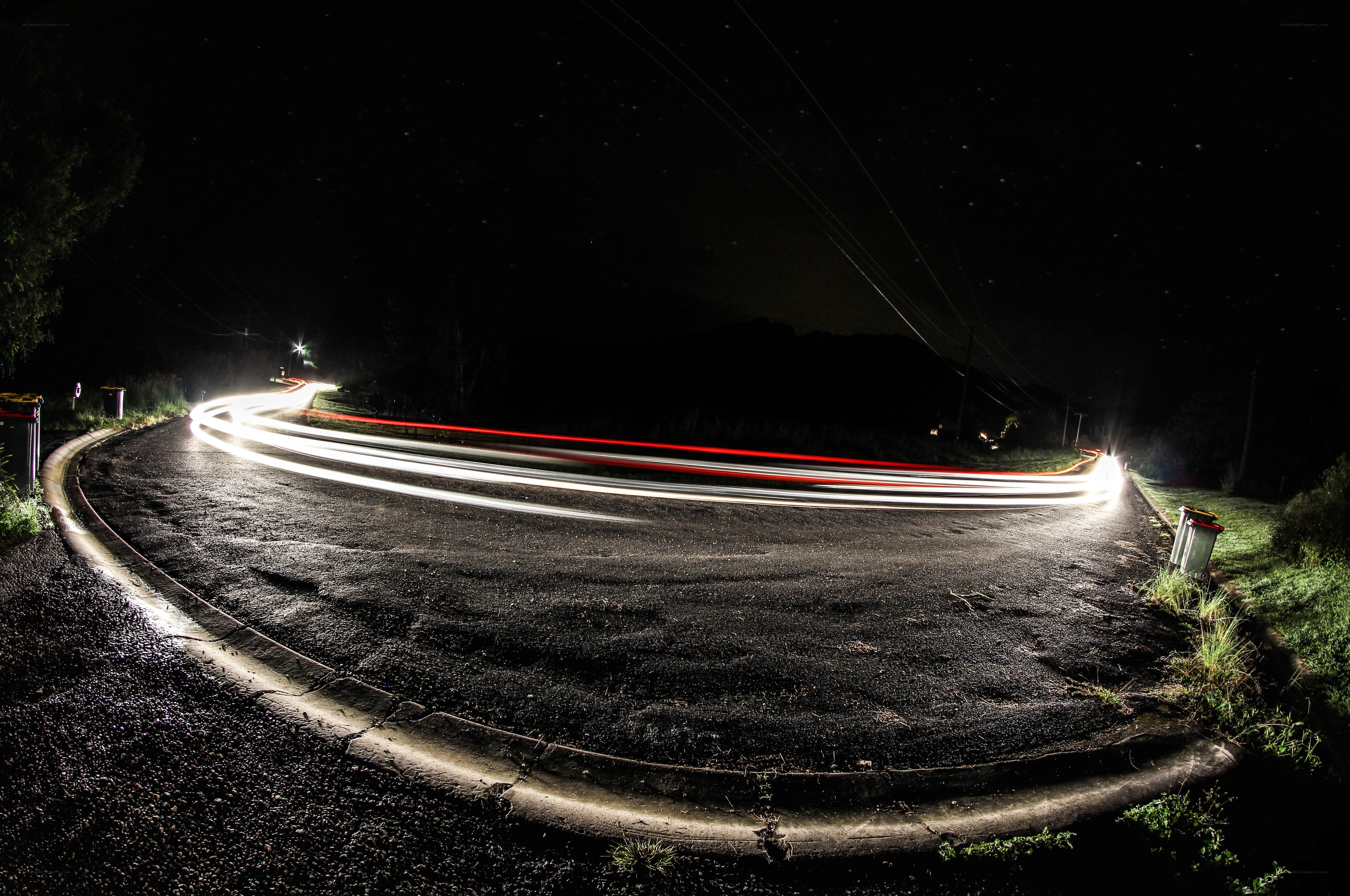 Light trails on a winding road