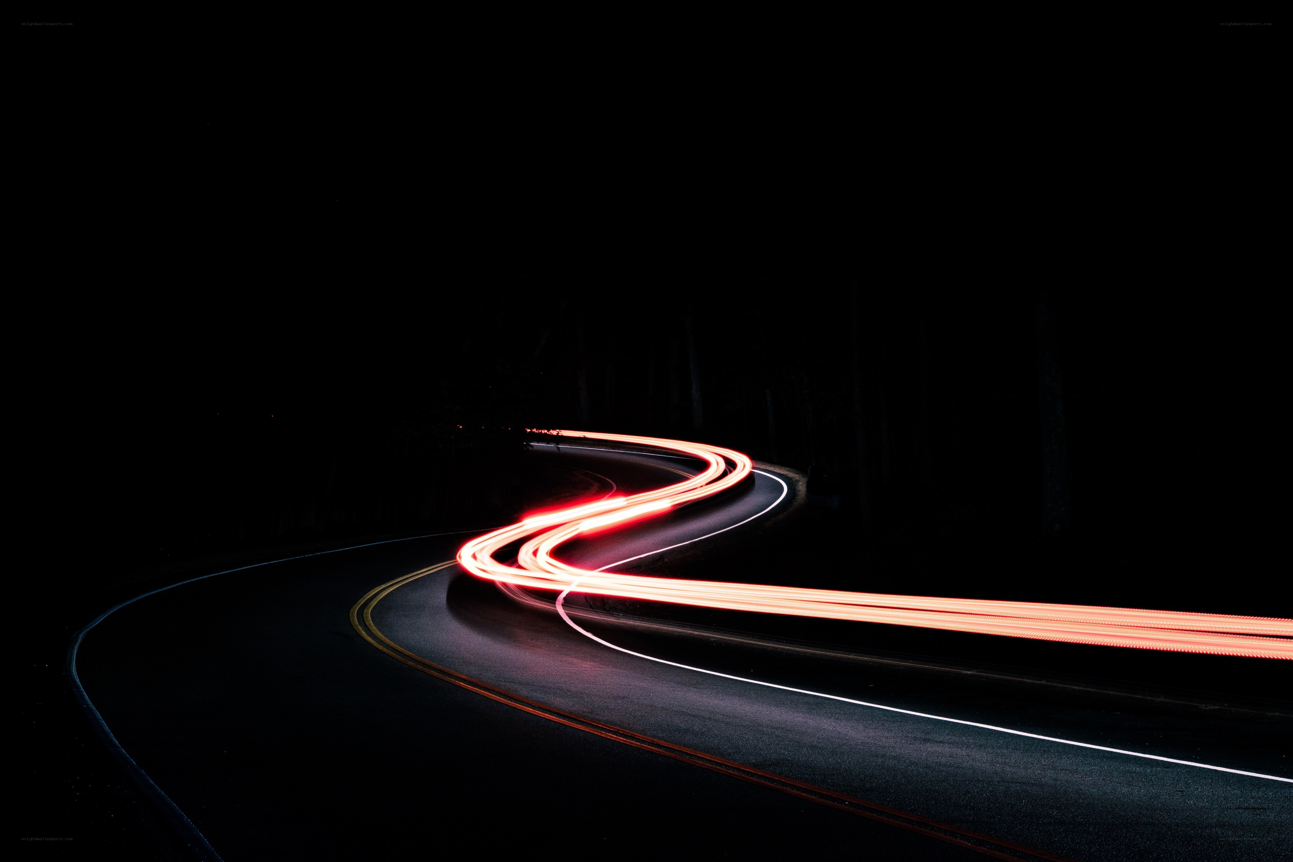 Light trails on a winding road