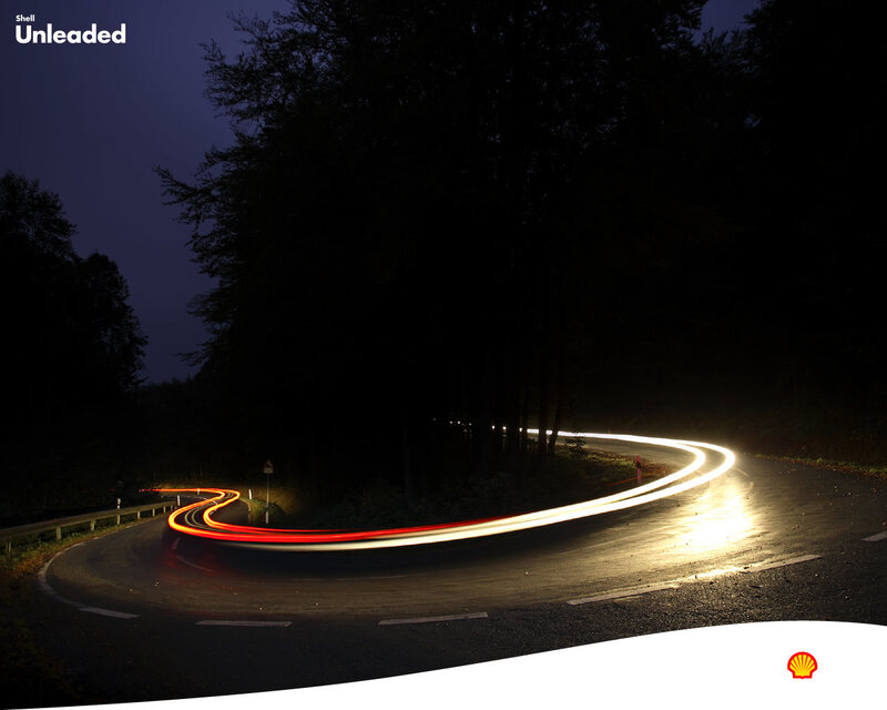 Light trails on a winding road